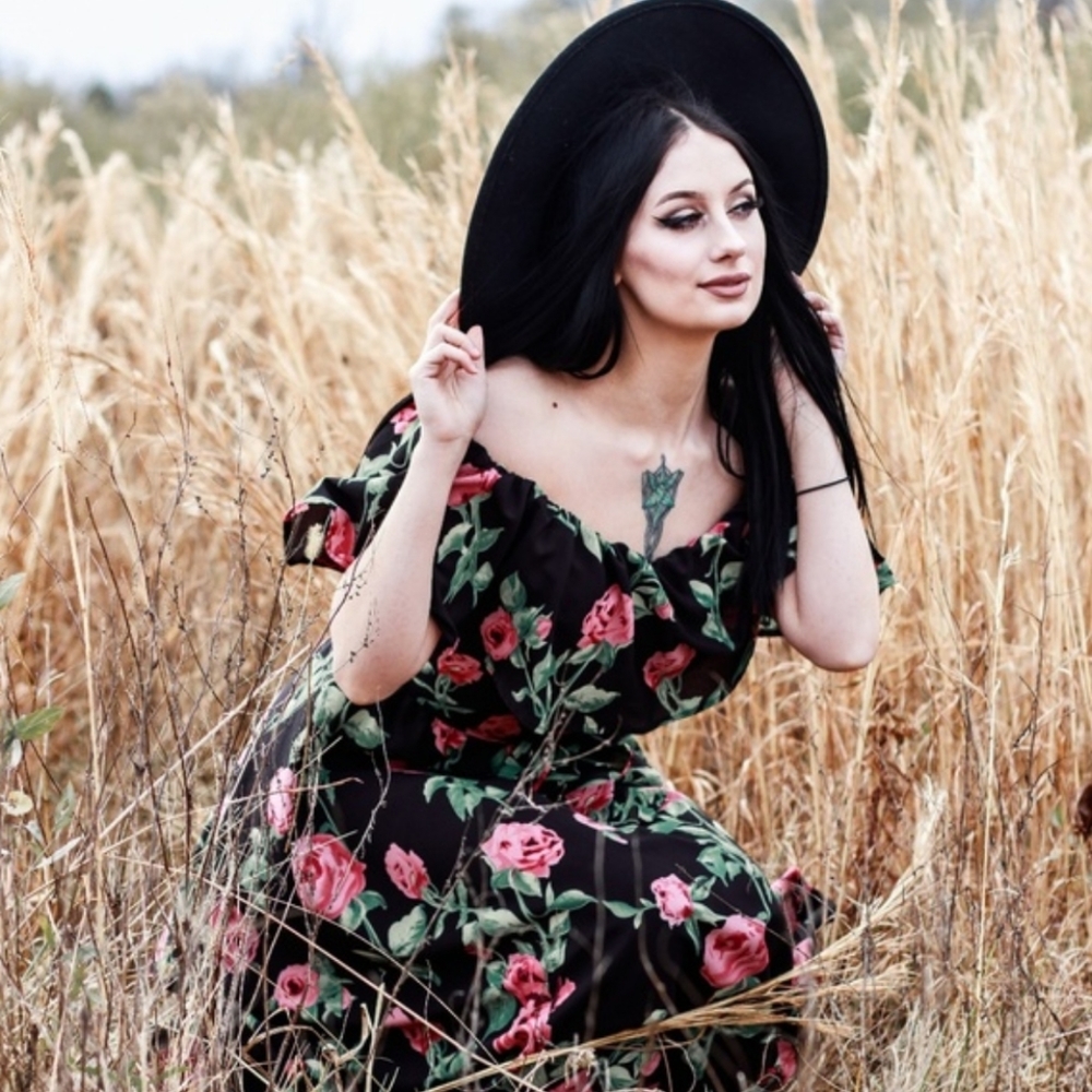 Rebel Love Black Pink Floral Maxi Dress Large